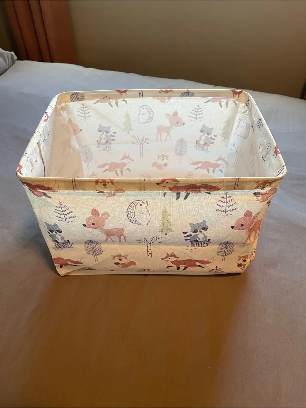 Neutral Woodland Animal Fabric Storage Bin - Cream and Pink